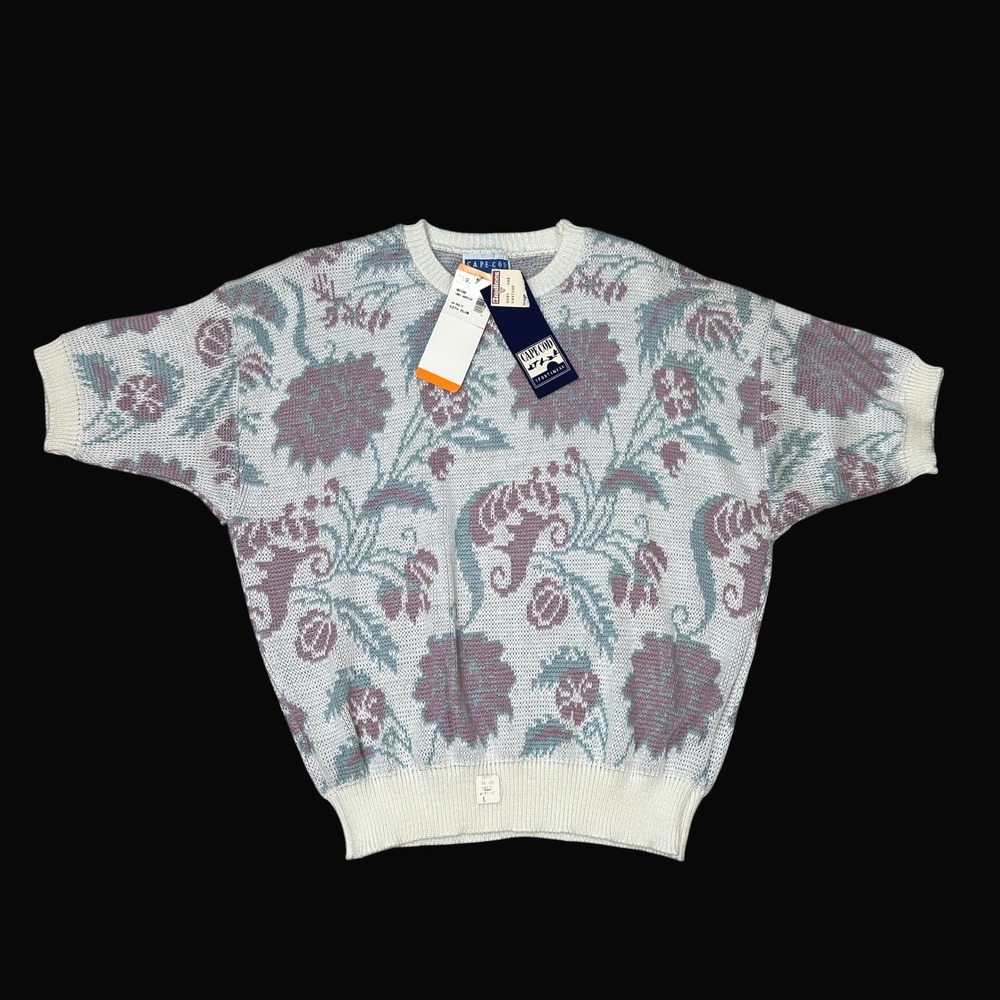 Vintage Cape Cod Sportswear Floral Short Sleeve Sweater NWT USA Made Large